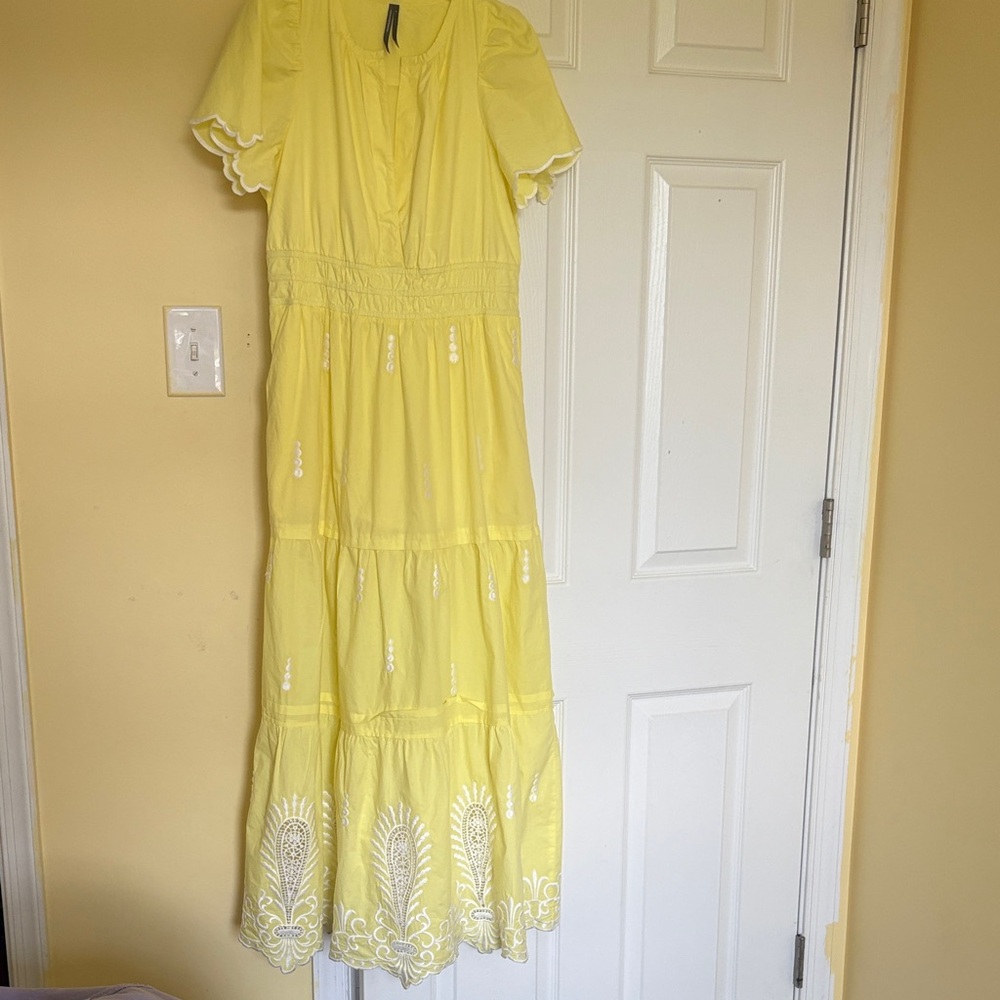 Anthropologie Yellow Embroidered Tiered Maxi Dress - Picture 4 of 8